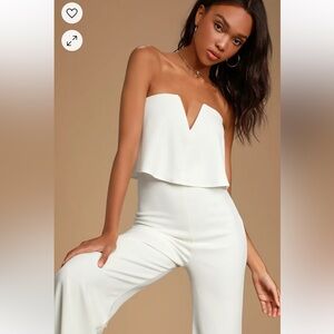 Lulu's White Strapless Jumpsuit